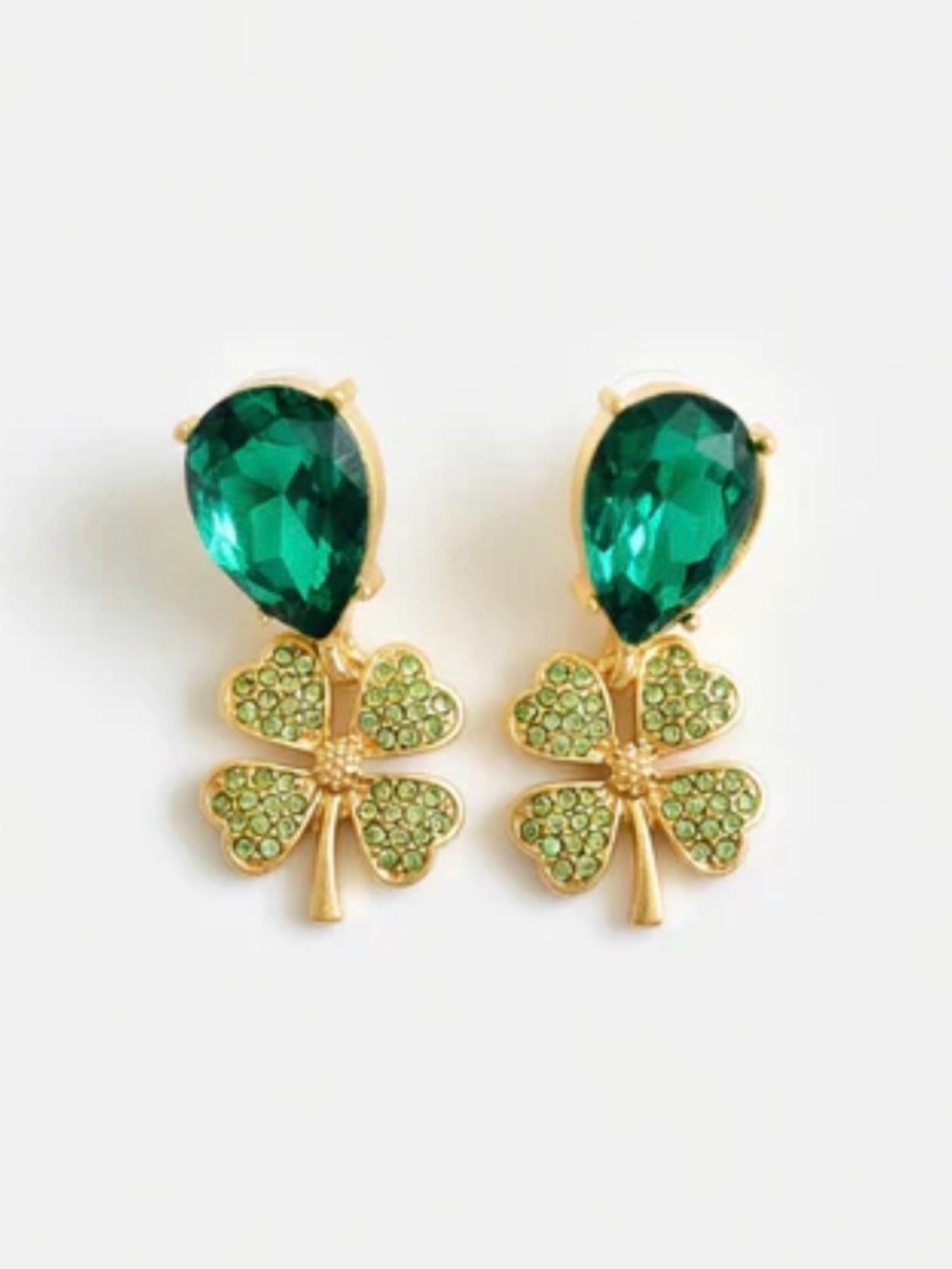 Oscar de la Renta Emerald Green Teardrop & Clover Drop Earrings